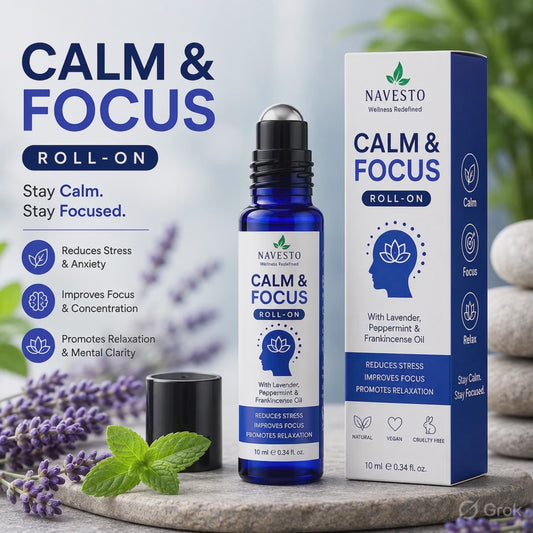 NAVESTO Calm & Focus Roll-On | Stress Relief Essential Oil Blend with Lavender, Peppermint & Frankincense | Aromatherapy Roll-On for Relaxation & Mental Clarity | 10ml